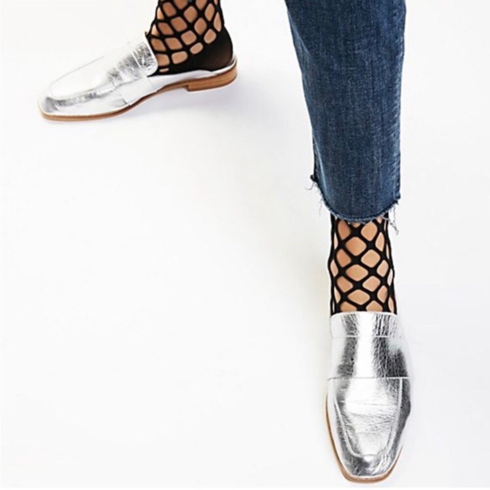 New Free People At Ease Mules Silver Loafers sz 40 US 9 8.5